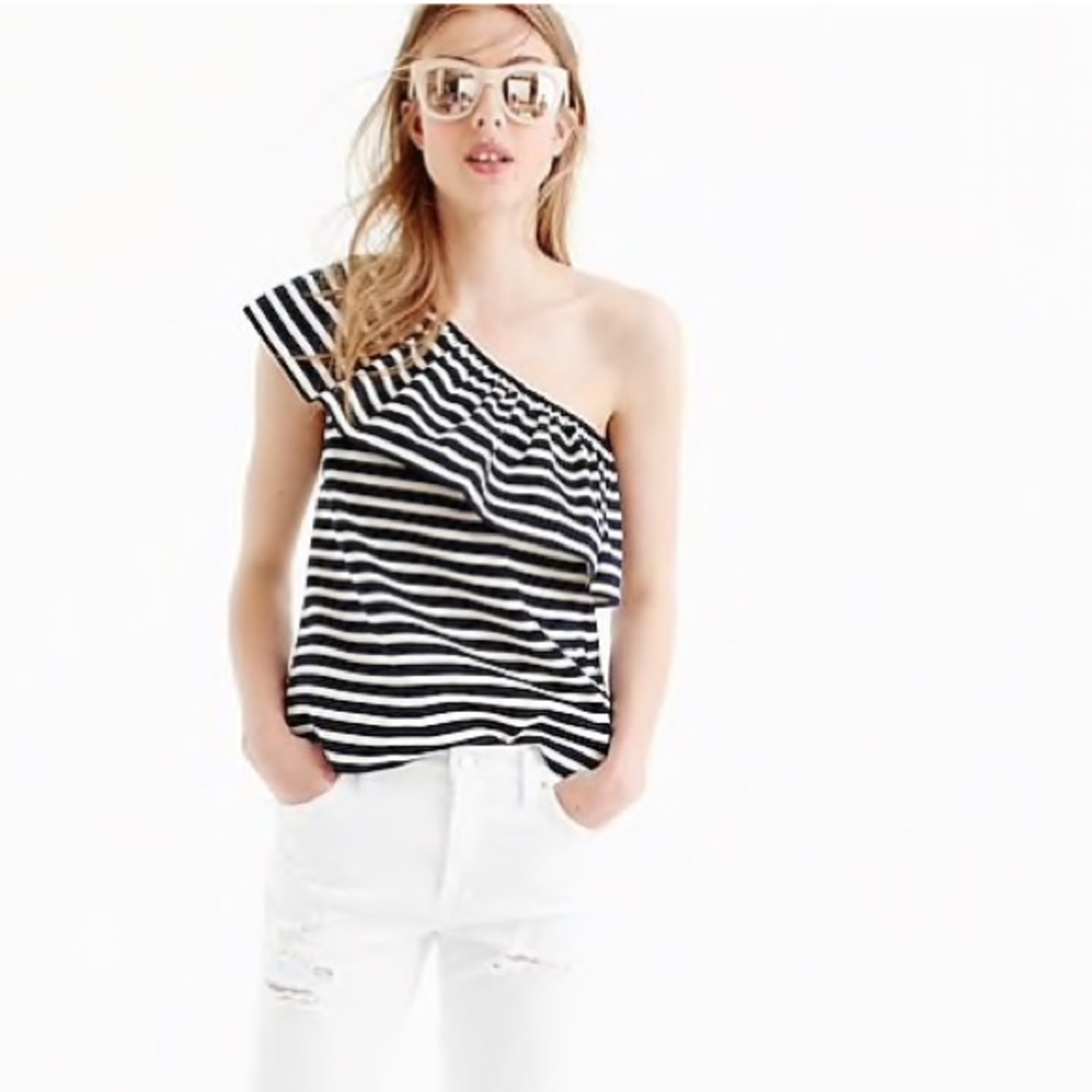 J. Crew One-Shoulder Top in Sripes XXS